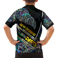 Personalised New Zealand Darts Family Matching Off Shoulder Maxi Dress and Hawaiian Shirt NZ Paua Shell Maori Fern DT02 - Polynesian Pride