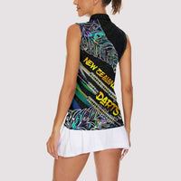 Personalised New Zealand Darts Women Sleeveless Polo Shirt NZ Paua Shell Maori Fern