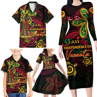 Custom Vanuatu 45th Independence Anniversary Family Matching Long Sleeve Bodycon Dress and Hawaiian Shirt Flower Melanesian Namele Turtle - Polynesian Pride