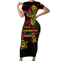 Custom Vanuatu 45th Independence Anniversary Family Matching Short Sleeve Bodycon Dress and Hawaiian Shirt Flower Melanesian Namele Turtle - Polynesian Pride