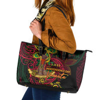 Vanuatu 45th Independence Anniversary Leather Tote Bag Flower Melanesian Namele Turtle - Polynesian Pride