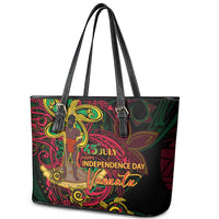 Vanuatu 45th Independence Anniversary Leather Tote Bag Flower Melanesian Namele Turtle - Polynesian Pride