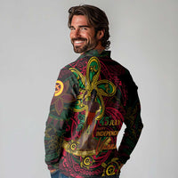 Custom Vanuatu 45th Independence Anniversary Long Sleeve Polo Shirt Flower Melanesian Namele Turtle - Polynesian Pride
