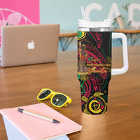 Vanuatu 45th Independence Anniversary Tumbler With Handle Flower Melanesian Namele Turtle - Polynesian Pride