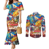 Custom The Philippines 126th Independence Anniversary Couples Matching Mermaid Dress and Long Sleeve Button Shirt Art Style - Polynesian Pride