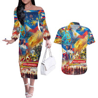 Custom The Philippines 126th Independence Anniversary Couples Matching Off The Shoulder Long Sleeve Dress and Hawaiian Shirt Art Style - Polynesian Pride