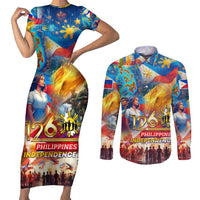 Custom The Philippines 126th Independence Anniversary Couples Matching Short Sleeve Bodycon Dress and Long Sleeve Button Shirt Art Style - Polynesian Pride