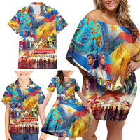 Custom The Philippines 126th Independence Anniversary Family Matching Off Shoulder Short Dress and Hawaiian Shirt Art Style - Polynesian Pride