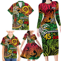 Personalized Vanuatu 45th Independence Anniversary Family Matching Long Sleeve Bodycon Dress and Hawaiian Shirt Melanesian Pattern Reggae - Polynesian Pride