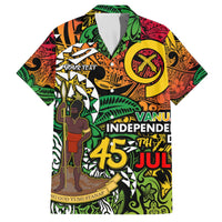 Personalized Vanuatu 45th Independence Anniversary Family Matching Off The Shoulder Long Sleeve Dress and Hawaiian Shirt Melanesian Pattern Reggae - Polynesian Pride