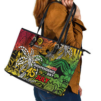 Personalized Vanuatu 45th Independence Anniversary Leather Tote Bag Melanesian Pattern Reggae - Polynesian Pride