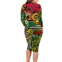 Personalized Vanuatu 45th Independence Anniversary Long Sleeve Bodycon Dress Melanesian Pattern Reggae - Polynesian Pride