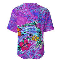 Personalized Dolphin Polynesia Baseball Jersey Hibiscus Tropical Wave - Purple Vibes