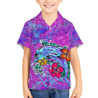 Personalized Dolphin Polynesia Kid Hawaiian Shirt Hibiscus Tropical Wave - Purple Vibes