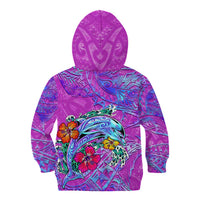 Personalized Dolphin Polynesia Kid Hoodie Hibiscus Tropical Wave - Purple Vibes