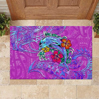 Dolphin Polynesia Rubber Doormat Hibiscus Tropical Wave - Purple Vibes