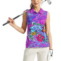 Dolphin Polynesia Women Sleeveless Polo Shirt Hibiscus Tropical Wave - Purple Vibes DT02 - Polynesian Pride