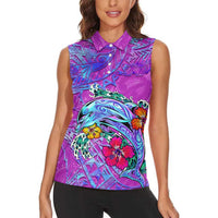 Dolphin Polynesia Women Sleeveless Polo Shirt Hibiscus Tropical Wave - Purple Vibes DT02 - Polynesian Pride