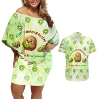 Kiwi Cannibalism Couples Matching Off Shoulder Short Dress and Hawaiian Shirt New Zealand Kiwi Cute Bird Funny DT02 Green - Polynesian Pride