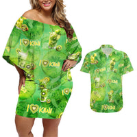 I Love Kiwi Couples Matching Off Shoulder Short Dress and Hawaiian Shirt New Zealand Kiwi Fruit Summer Cocktail DT02 Green - Polynesian Pride
