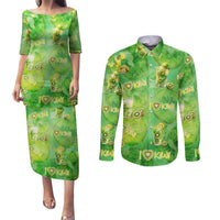 I Love Kiwi Couples Matching Puletasi and Long Sleeve Button Shirt New Zealand Kiwi Fruit Summer Cocktail DT02 Green - Polynesian Pride