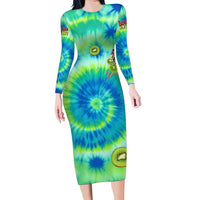 Just a Girl Who Loves Kiwis Family Matching Long Sleeve Bodycon Dress and Hawaiian Shirt New Zealand Tie Dye DT02 Mom's Dress Green - Polynesian Pride