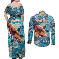 Hand In Hand Father's Day Polynesian Couples Matching Off Shoulder Maxi Dress and Long Sleeve Button Shirt Tribal Flower Pattern