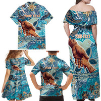 Hand In Hand Father's Day Polynesian Family Matching Off Shoulder Maxi Dress and Hawaiian Shirt Tribal Flower Pattern