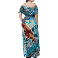 Hand In Hand Father's Day Polynesian Family Matching Off Shoulder Maxi Dress and Hawaiian Shirt Tribal Flower Pattern