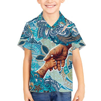 Hand In Hand Father's Day Polynesian Kid Hawaiian Shirt Tribal Flower Pattern