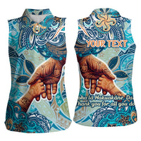 Hand In Hand Father's Day Polynesian Women Sleeveless Polo Shirt Tribal Flower Pattern