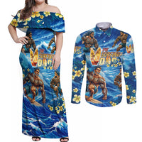 Hawaii Father's Day Couples Matching Off Shoulder Maxi Dress and Long Sleeve Button Shirt The Surfing Dad Polynesian Tattoo