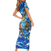 Hawaii Father's Day Short Sleeve Bodycon Dress The Surfing Dad Polynesian Tattoo