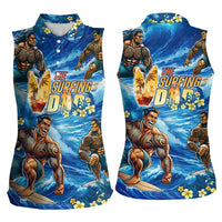 Hawaii Father's Day Women Sleeveless Polo Shirt The Surfing Dad Polynesian Tattoo