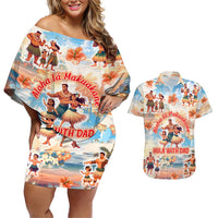 Hawaii Father's Day Couples Matching Off Shoulder Short Dress and Hawaiian Shirt Hula With Dad