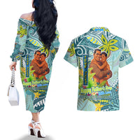 Palau Father's Day Polynesia Couples Matching Off The Shoulder Long Sleeve Dress and Hawaiian Shirt Dad and Son