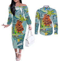 Palau Father's Day Polynesia Couples Matching Off The Shoulder Long Sleeve Dress and Long Sleeve Button Shirt Dad and Son