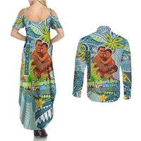 Palau Father's Day Polynesia Couples Matching Summer Maxi Dress and Long Sleeve Button Shirt Dad and Son