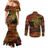 Papua New Guinea 50th Independence Day Couples Matching Mermaid Dress and Long Sleeve Button Shirt Culture Spirit and Sovereignty