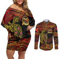 Papua New Guinea 50th Independence Day Couples Matching Off Shoulder Short Dress and Long Sleeve Button Shirt Culture Spirit and Sovereignty
