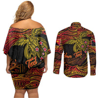 Papua New Guinea 50th Independence Day Couples Matching Off Shoulder Short Dress and Long Sleeve Button Shirt Culture Spirit and Sovereignty