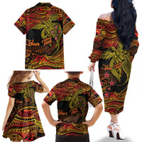 Papua New Guinea 50th Independence Day Family Matching Off The Shoulder Long Sleeve Dress and Hawaiian Shirt Culture Spirit and Sovereignty