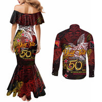 PNG 1975 - 2025 Couples Matching Mermaid Dress and Long Sleeve Button Shirt Papua New Guinea 50th Independence Anniversary