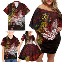 PNG 1975 - 2025 Family Matching Off Shoulder Short Dress and Hawaiian Shirt Papua New Guinea 50th Independence Anniversary