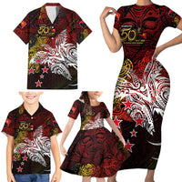 PNG 1975 - 2025 Family Matching Short Sleeve Bodycon Dress and Hawaiian Shirt Papua New Guinea 50th Independence Anniversary