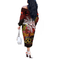 PNG 1975 - 2025 Off The Shoulder Long Sleeve Dress Papua New Guinea 50th Independence Anniversary