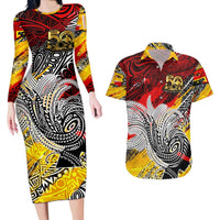 Papua New Guinea 50th Independence Day Couples Matching Long Sleeve Bodycon Dress and Hawaiian Shirt Celebrate Our History, Inspire Our Future