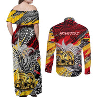 Papua New Guinea 50th Independence Day Couples Matching Off Shoulder Maxi Dress and Long Sleeve Button Shirt Celebrate Our History, Inspire Our Future