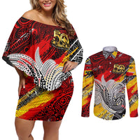 Papua New Guinea 50th Independence Day Couples Matching Off Shoulder Short Dress and Long Sleeve Button Shirt Celebrate Our History, Inspire Our Future