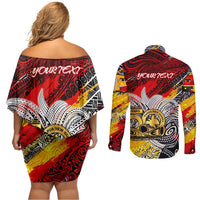 Papua New Guinea 50th Independence Day Couples Matching Off Shoulder Short Dress and Long Sleeve Button Shirt Celebrate Our History, Inspire Our Future